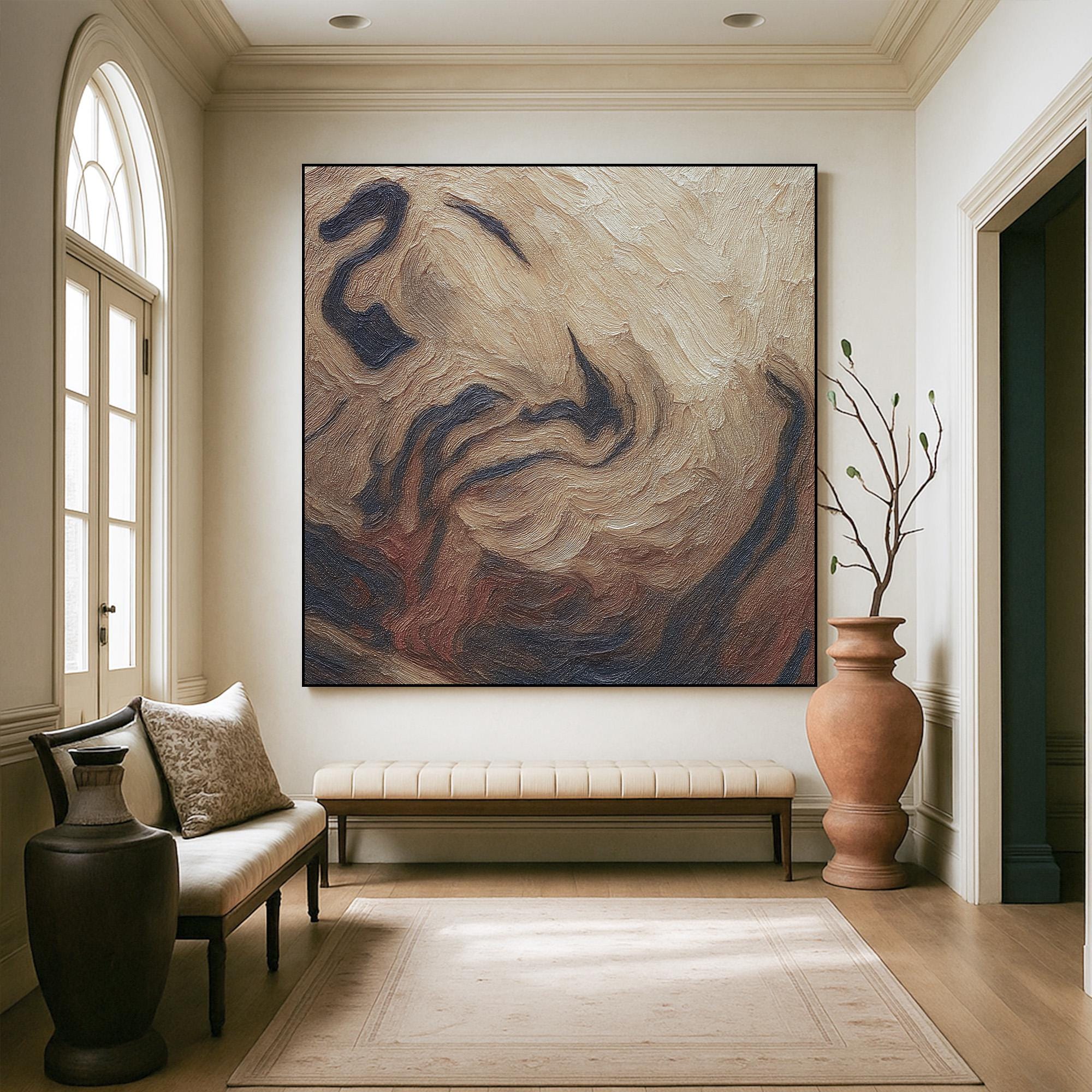 Neutral Earth Tone Abstract Painting | Textured Hand Painted Canvas Art in Beige and Brown | Modern Wabi Sabi Wall Decor for Bedroom
