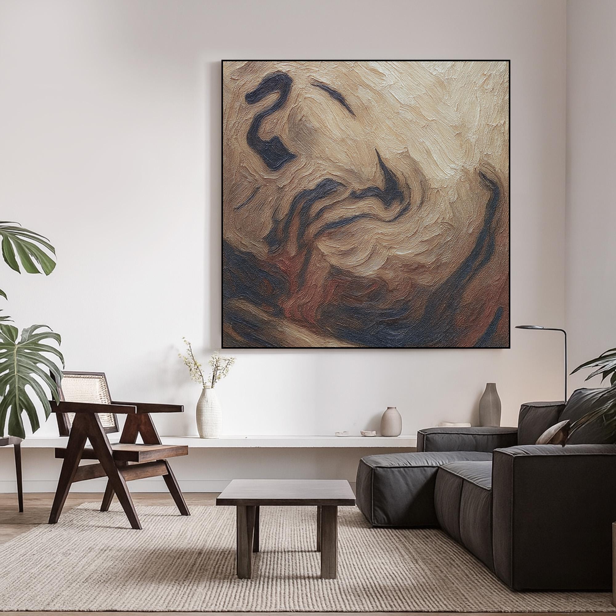 Neutral Earth Tone Abstract Painting | Textured Hand Painted Canvas Art in Beige and Brown | Modern Wabi Sabi Wall Decor for Bedroom
