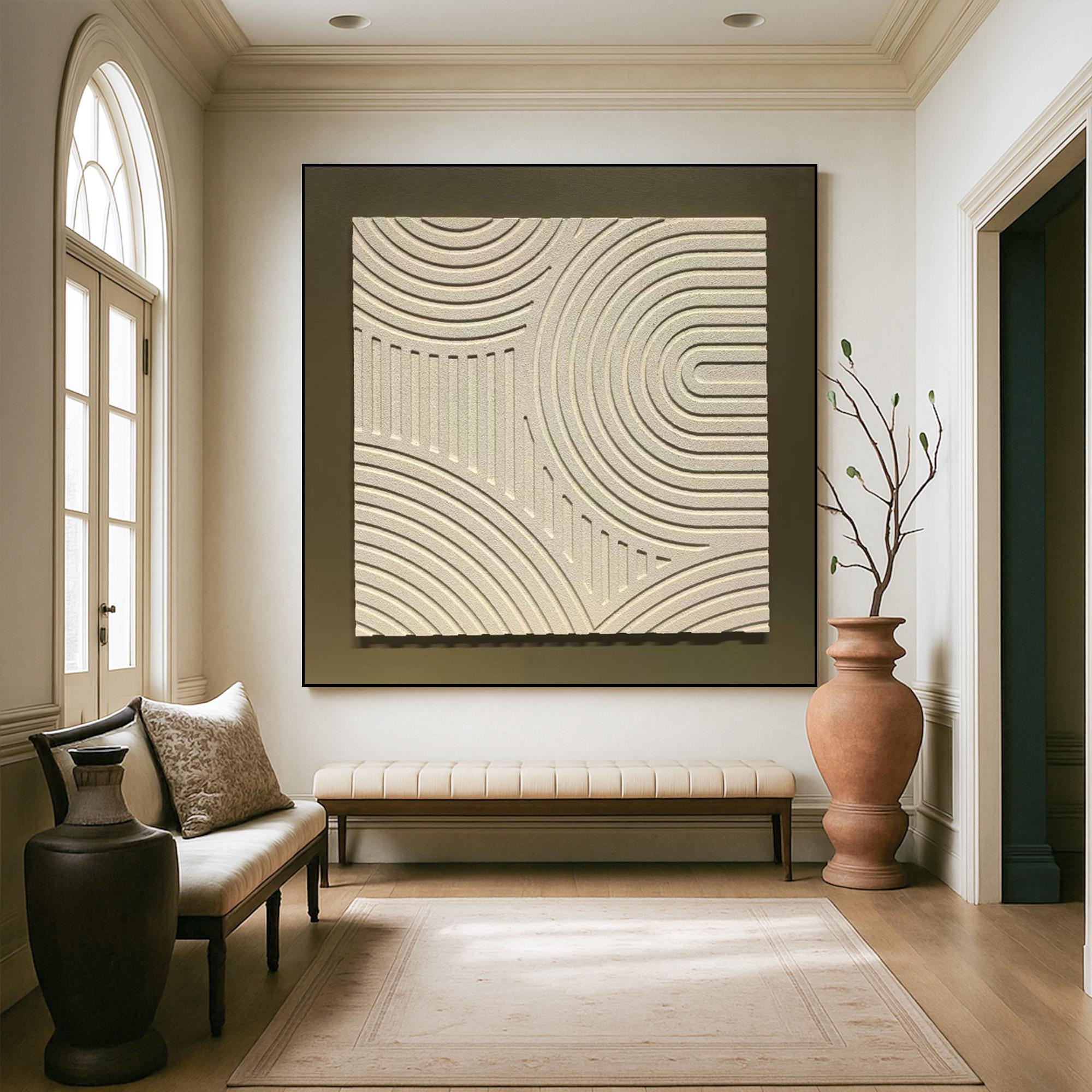 Minimalist Textured Wall Art Canvas | Modern Neutral Sand Pattern Painting | Handcrafted Geometric Line Art for Zen Home Decor