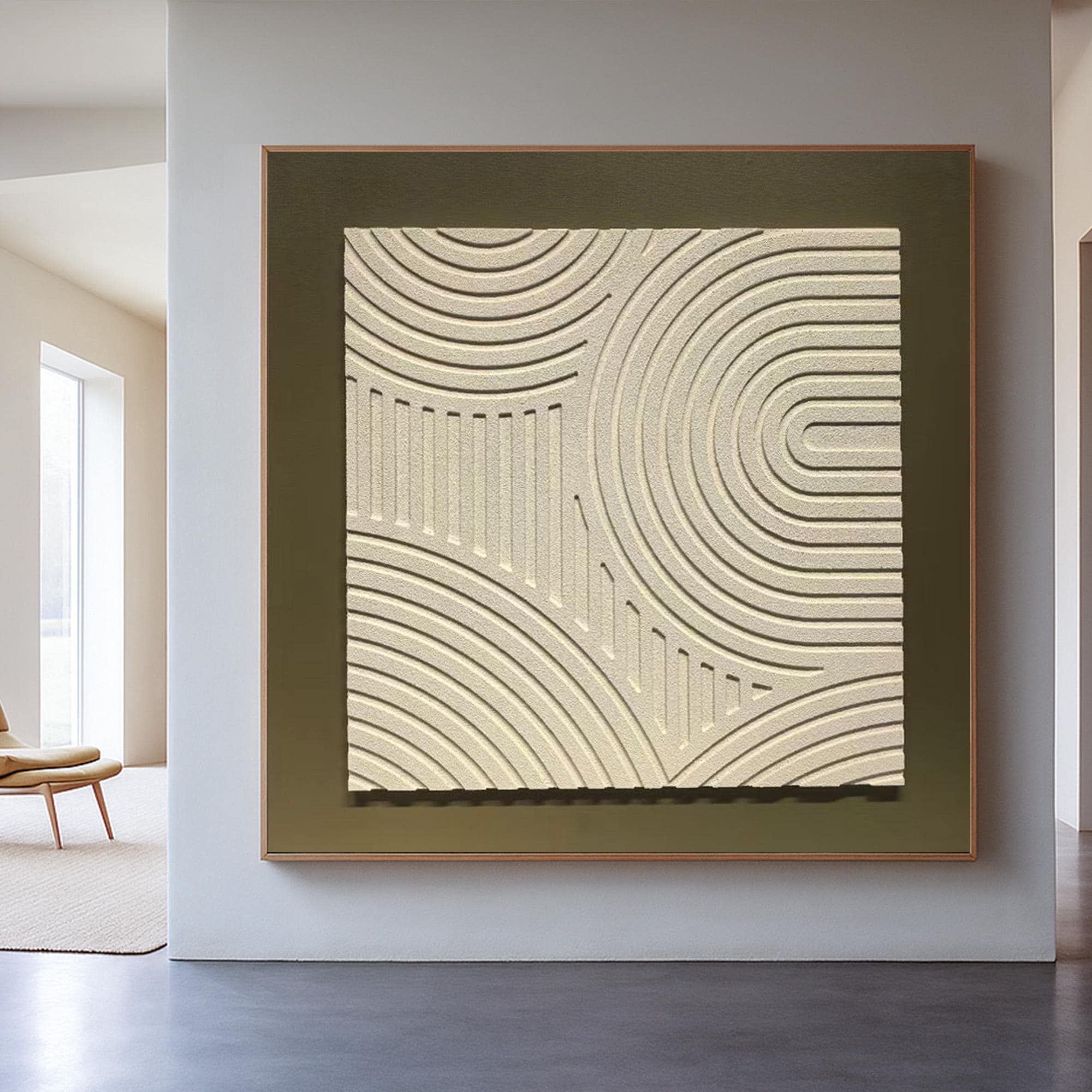 Minimalist Textured Wall Art Canvas | Modern Neutral Sand Pattern Painting | Handcrafted Geometric Line Art for Zen Home Decor