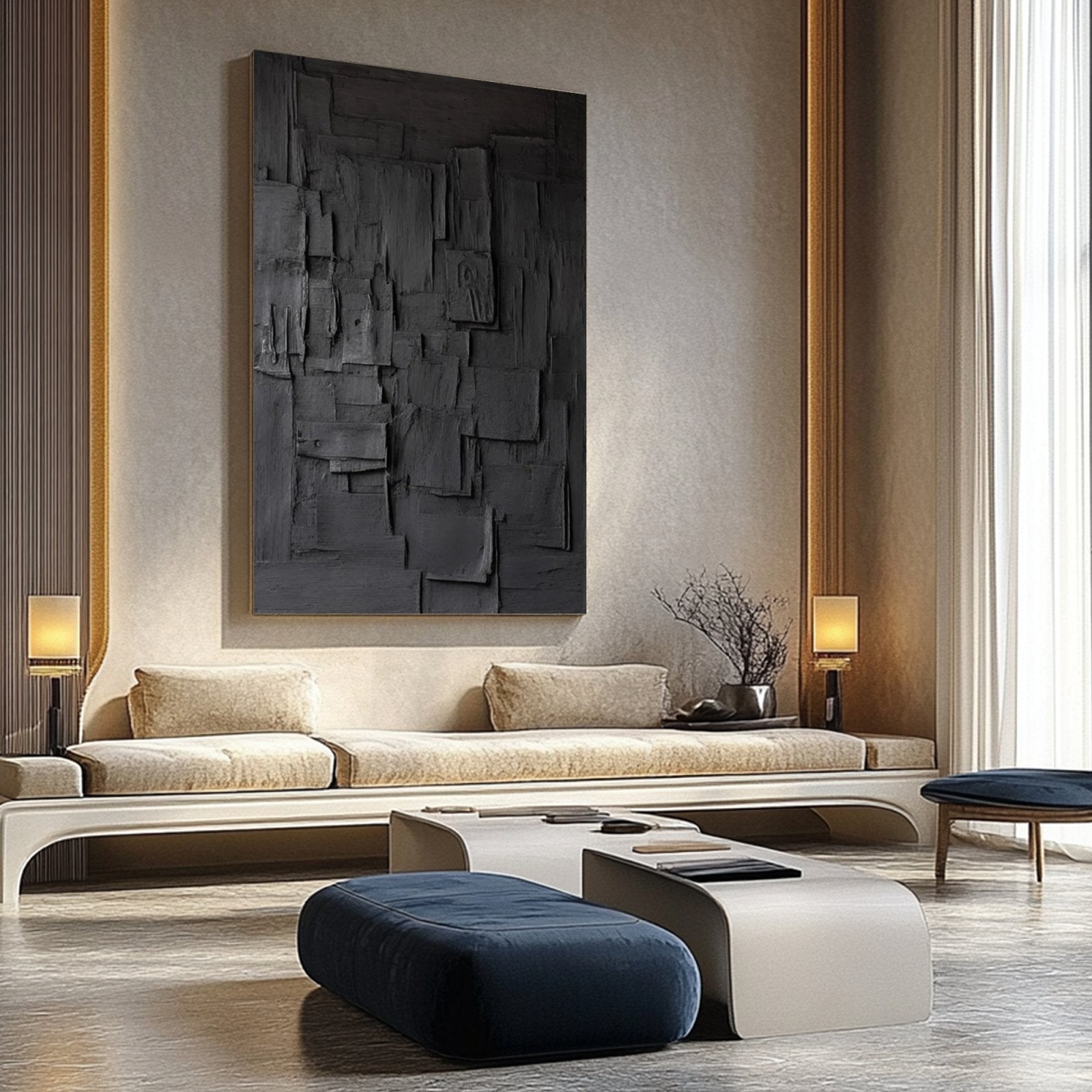 Minimalist Black Oil Painting " Noémie Fragments”