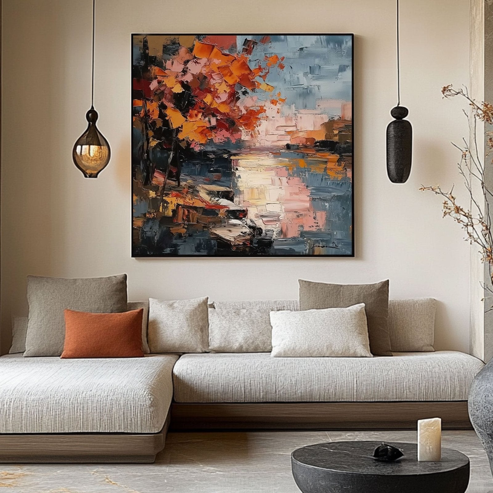 Minimalistisk gipskunst "Crépuscule de Feu"