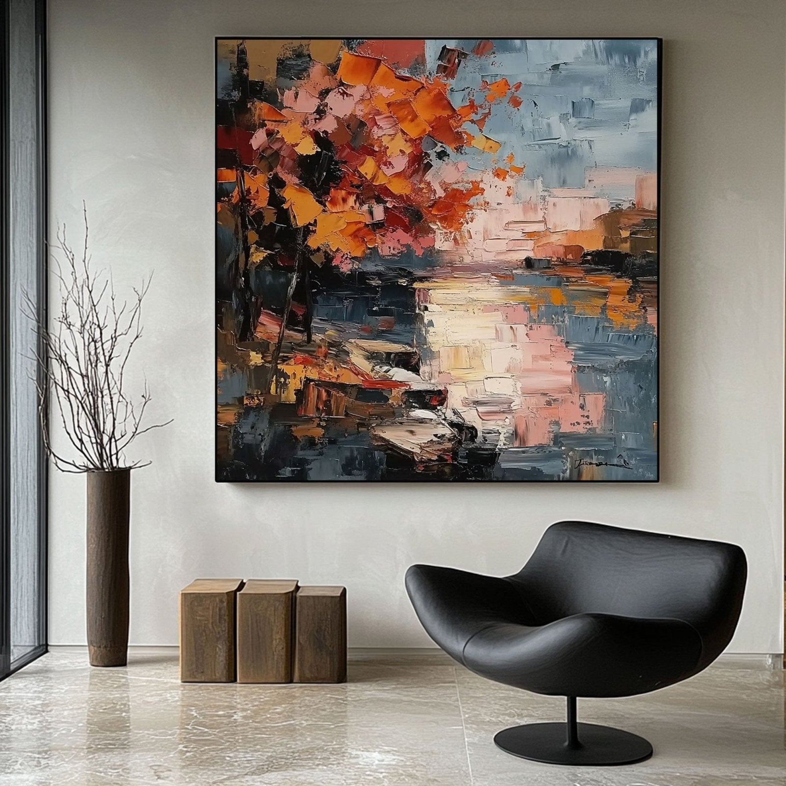 Minimalistisk gipskunst "Crépuscule de Feu"