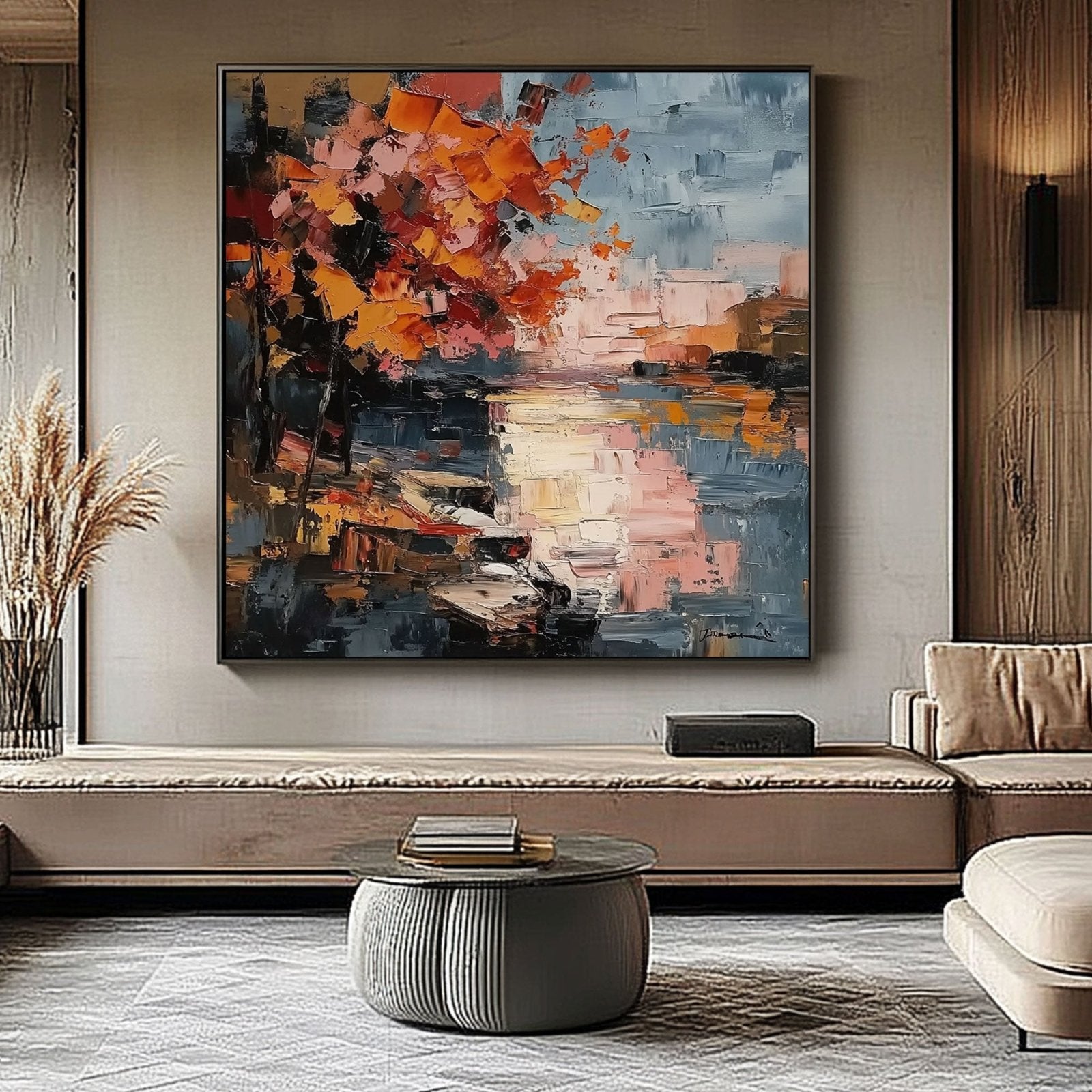 Minimalistisk gipskunst "Crépuscule de Feu"