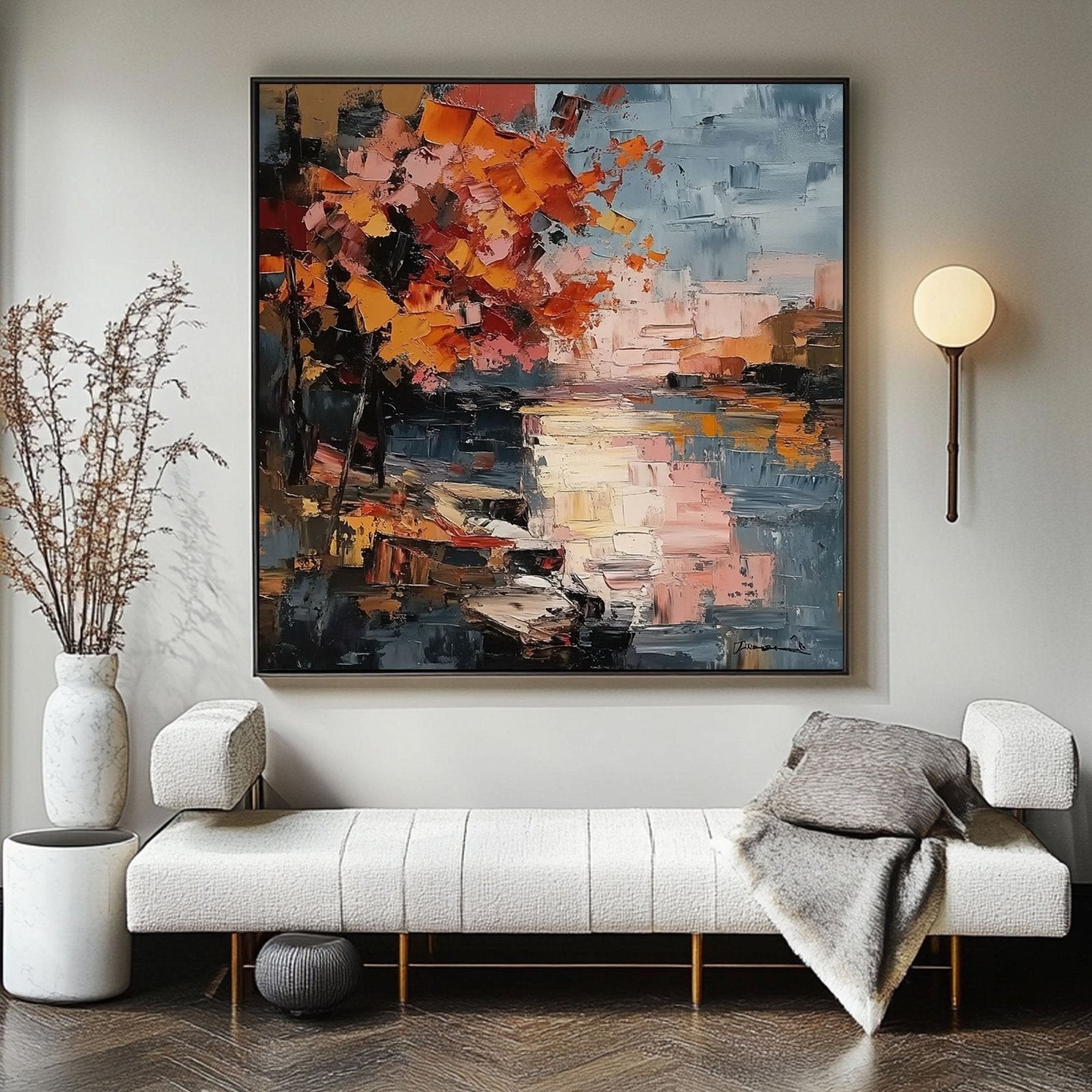 Minimalistisk gipskunst "Crépuscule de Feu"