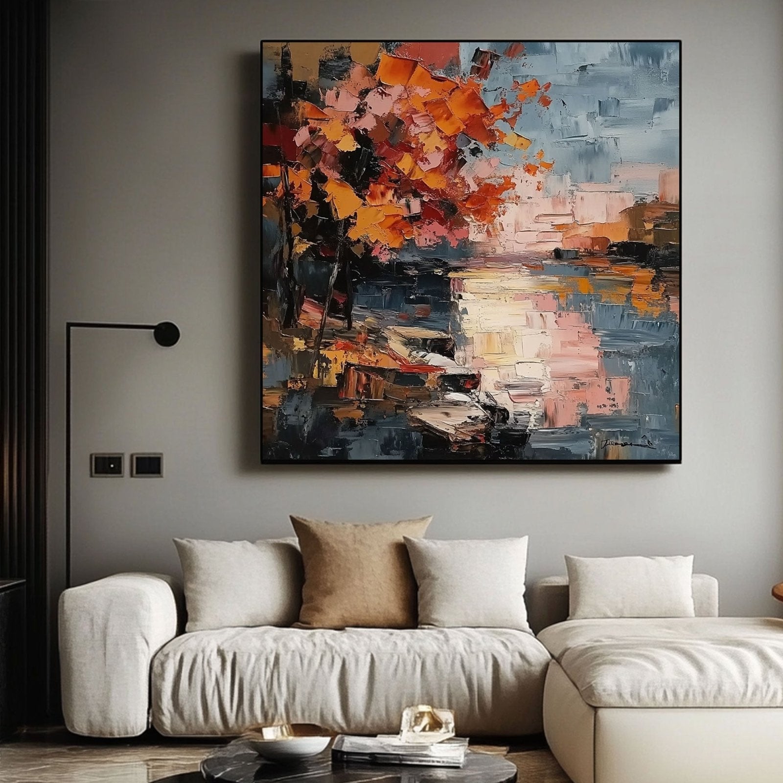Minimalistisk gipskunst "Crépuscule de Feu"