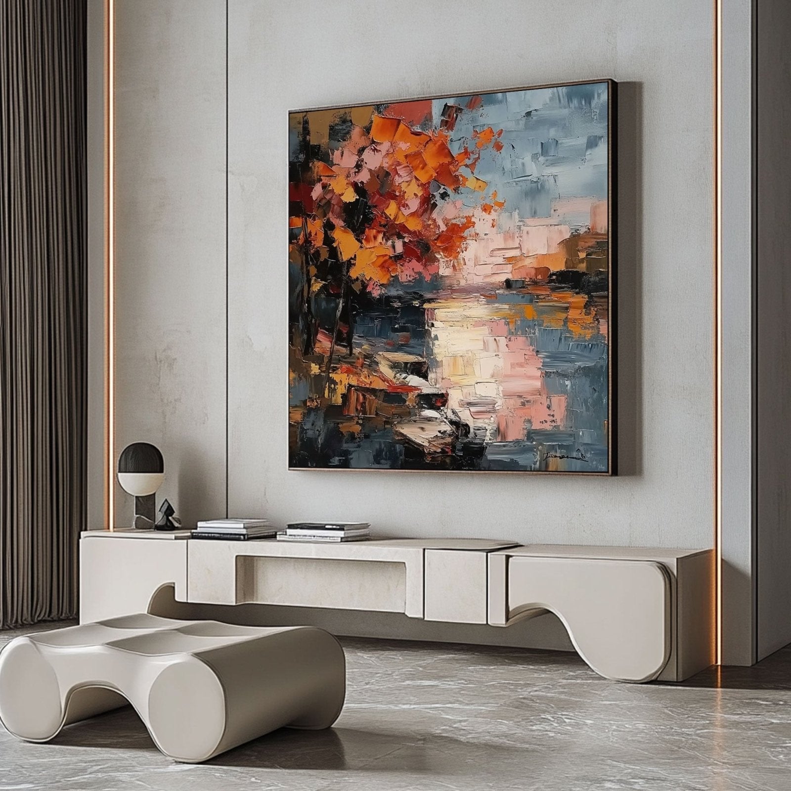 Minimalistisk gipskunst "Crépuscule de Feu"