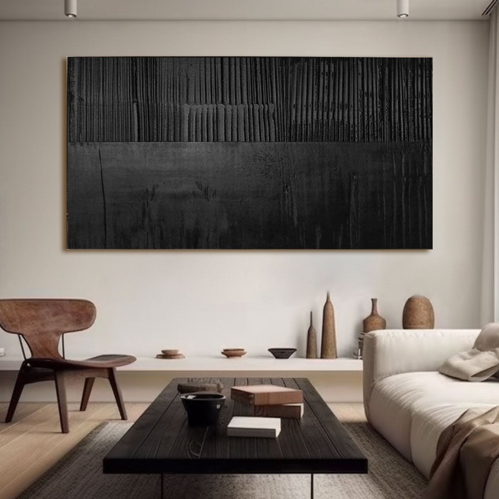 Minimalistisches Gipsgemälde „Nocturne Veil“