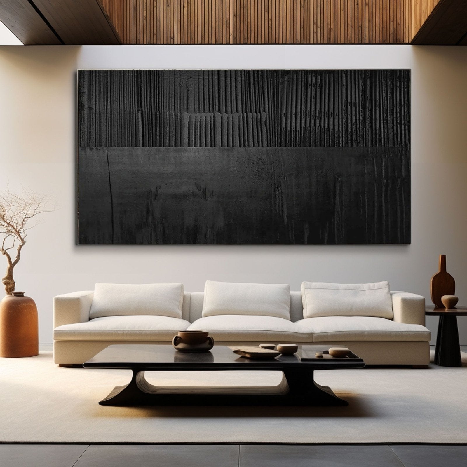 Minimalistisches Gipsgemälde „Nocturne Veil“