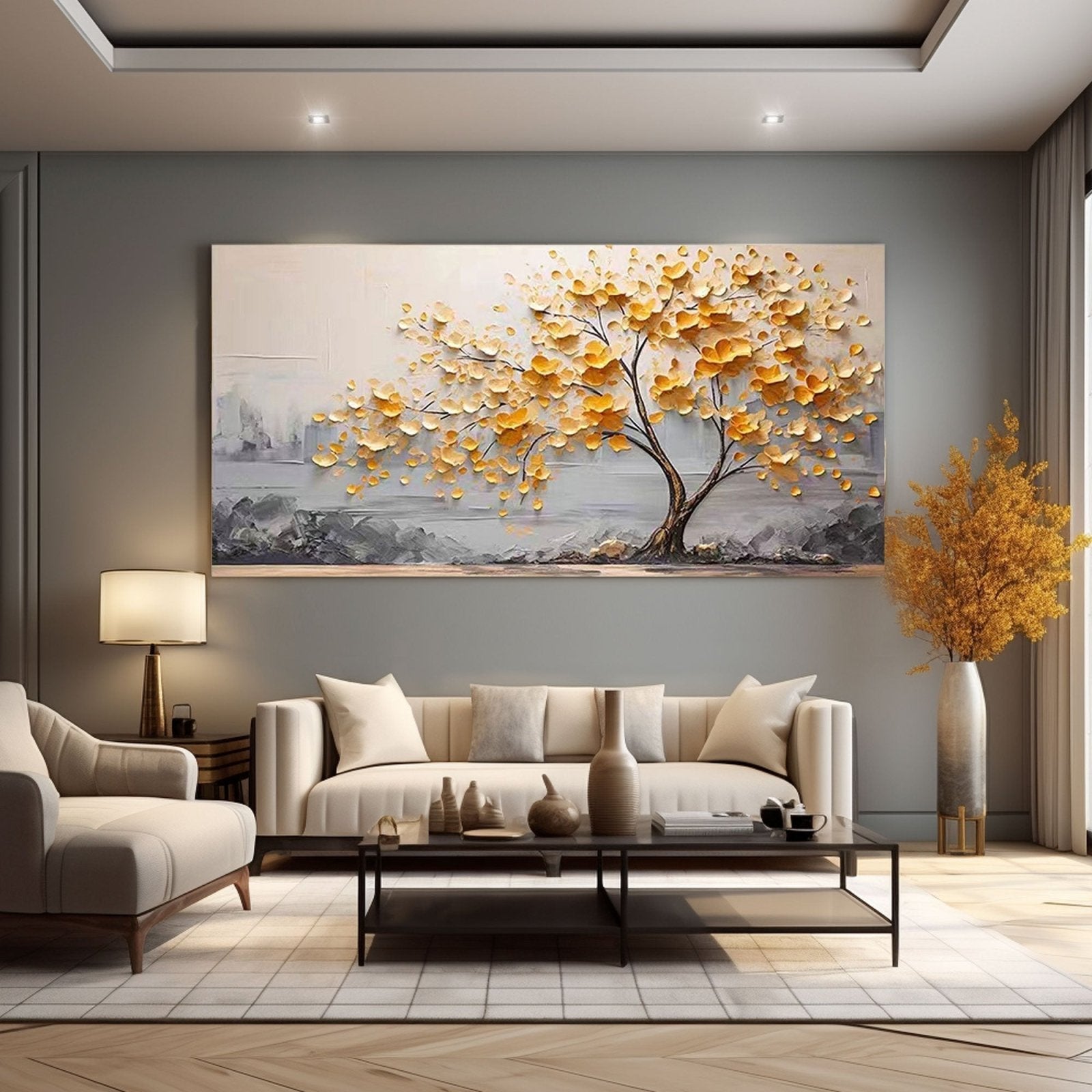 Plaster Wall Art "Golden Solitude"