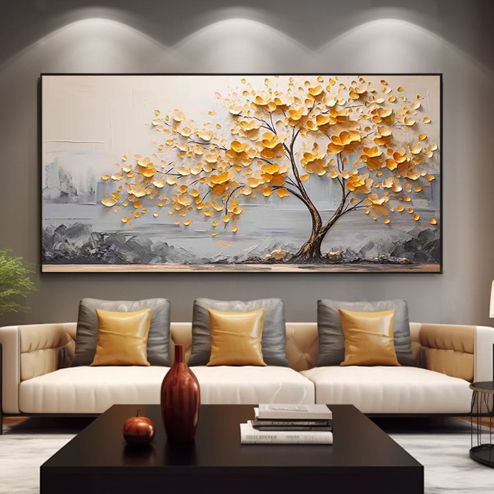 Plaster Wall Art "Golden Solitude"