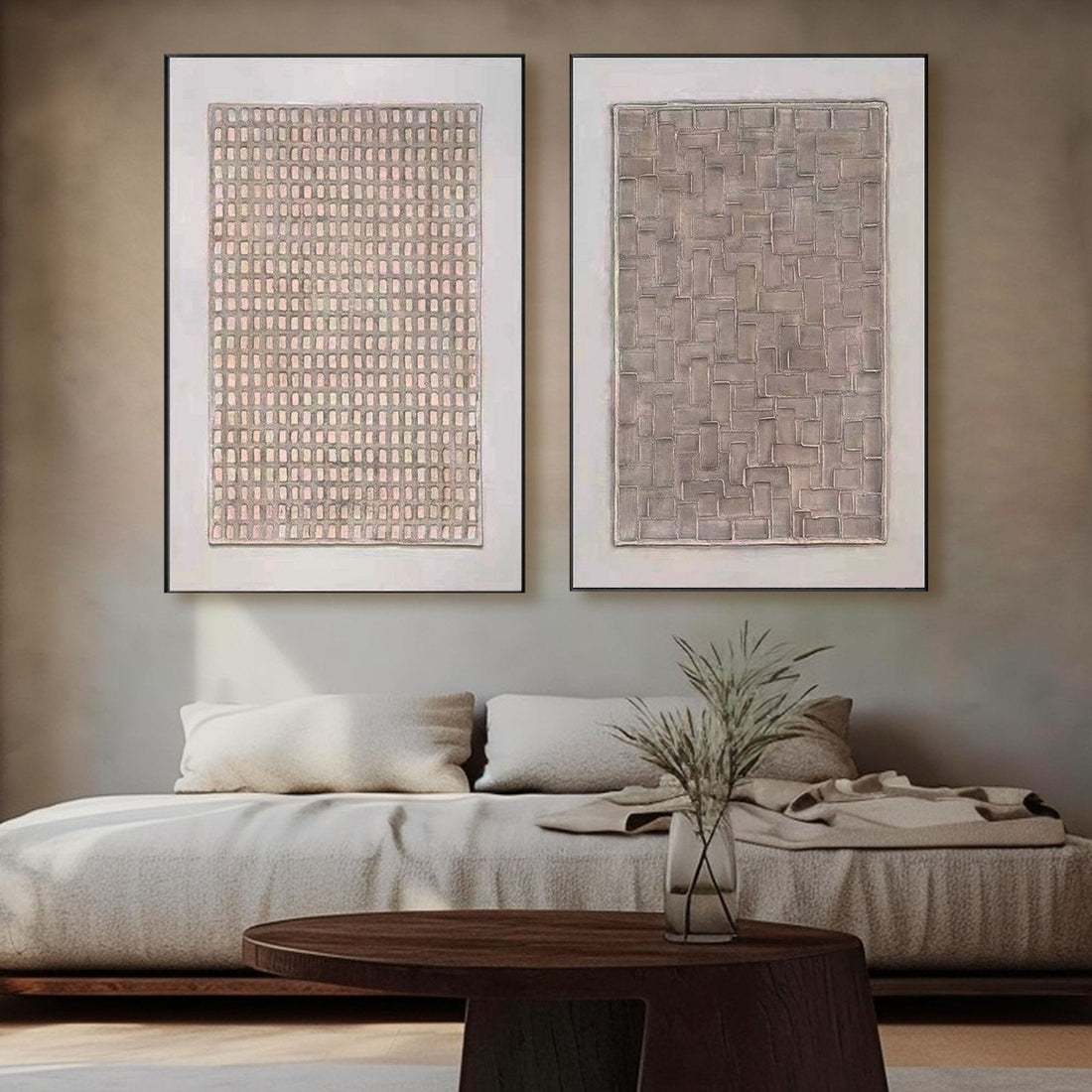 Wabi Sabi Abstrakt Maleri "Struktureret Harmoni"